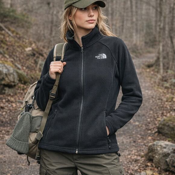 The North Face Jackets & Blazers - The North Face Black Full Zip Fleece Jacket Women’s M Soft Warm Cinch Flawed